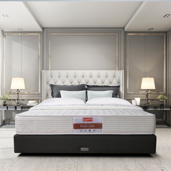 皇家級護脊床褥之選；金裝翡翠；Royal Jade；高級床褥推介；偏硬睡感；護脊設計；單面免翻床褥；袋裝保背健連鎖彈簧；紐西蘭純羊毛墊層；斯林百蘭；slumberland；香港床褥品牌
